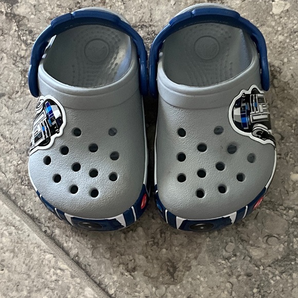 CROCS Kids Gray and Blue Slippers - Picture 1 of 3
